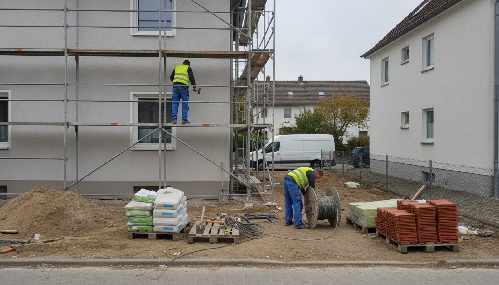 Baustelle an einem Einfamilienhaus