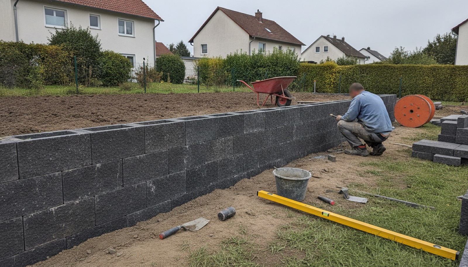 Fertig gesetzte Natursteinmauer